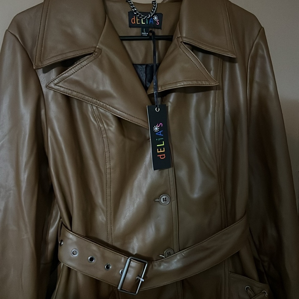 Delia*s Vegan Leather Trench Coat - Size Large - Picture 3 of 3